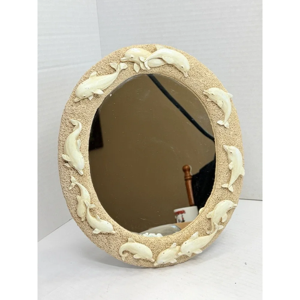 Vintage Dolphin Seashell Resin‎ Wall Mirror Coastal Beach Nautical 11x12